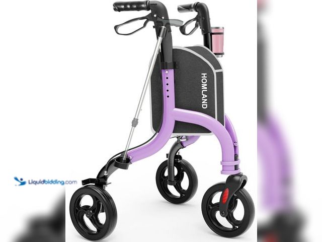 Lot 49-5447848 - HOMLAND 3 Wheel Walkers for Seniors, Foldable Wheeled Rollator with Cane Hold and Cup Hold, Lightwei...