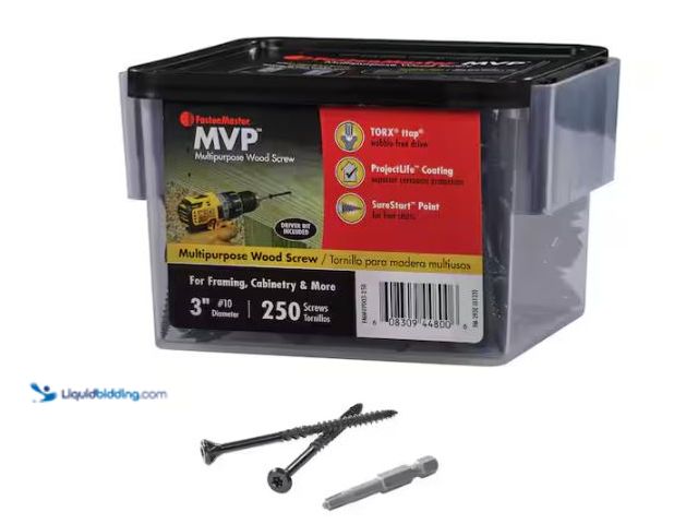 Lot 49-3610802 - Lot of (3) Fasten Master #10 x 3 in. Torx TTAP Drive Sure Sink Flat Head MVP Multipurpose Wood Screw...