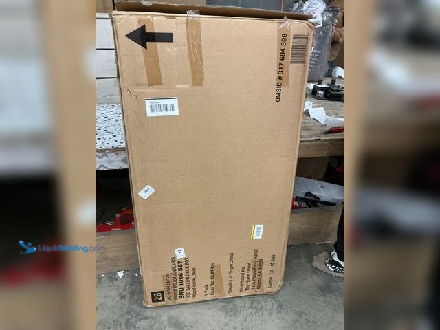 Lot 49-5485146 - 130 Gal. Brown Resin Wood Look Outdoor Storage Deck Box with Lockable Lid. Model #819909025850. Used...