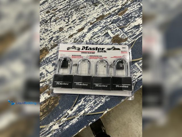Lot 49-5546125 - Master Lock Covered Aluminum Padlock with Key, 141QLF, 4 Pack Keyed Alike New