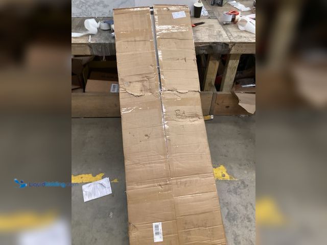 Lot 49-5407685 - White Full Length Mirror, Solid Wood on wheels with shelves. Unused