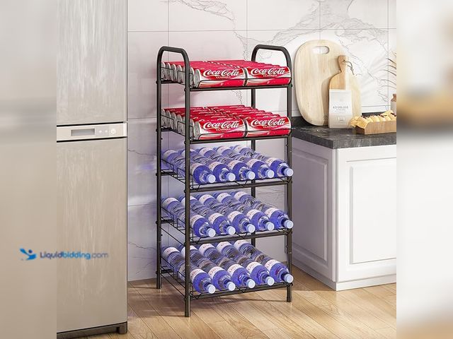 Lot 49-3482713 - GILLAS 5 Tier Water Bottle Storage Rack, Free Standing Vertical Metal Organizer, Fits Different Size...