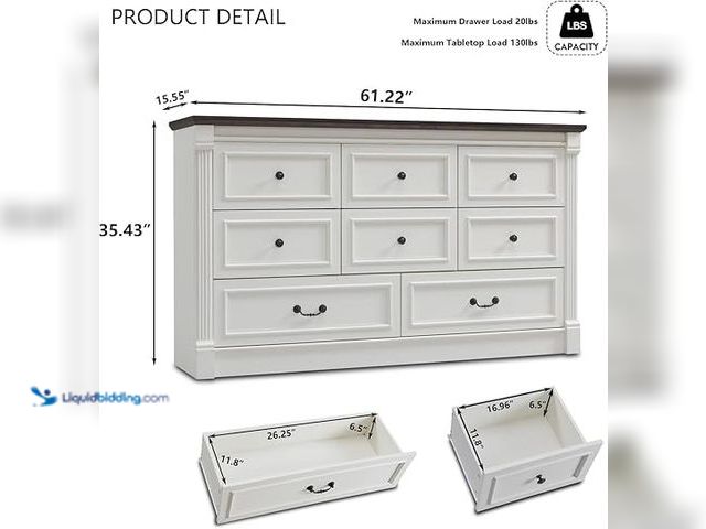 Lot 49-5407234 - Farmhouse 8 Drawers Dresser for Bedroom, 61" Wide Large Dressers & Chests of Drawers w/Roman Column,...