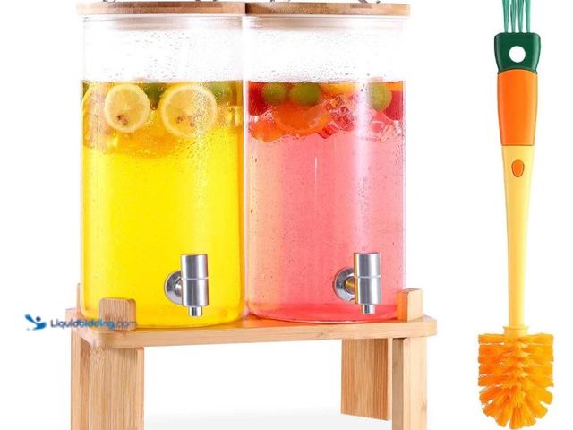 Lot 49-3463539 - 2 PCS Glass Drink Dispenser Set 1.5 Gallon With Stand, Spigot, Large Water Drink Dispensers for Part...