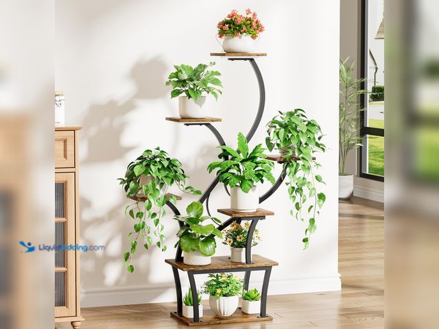 Lot 49-1627517 - EVAWOO Plant Stand Indoor with Grow Lights - 7 Tiered Corner Shelf, 47" Tall Flower Stands for Indoo...