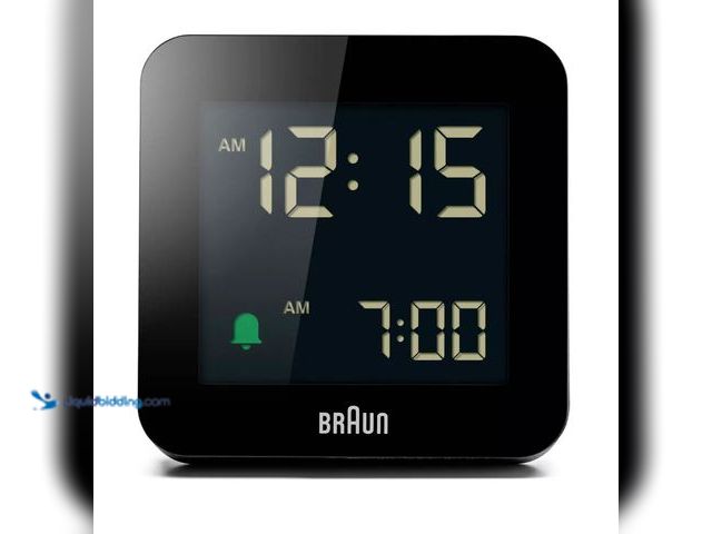 Lot 49-2001076 - Braun Digital Alarm Clock with Snooze and Negative LCD Display Black, Model # 90850496, Unused, Has ...