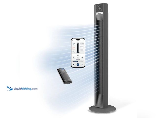 Lot 49-5447681 - Lasko Xtra Air 48 in. 12-Speed Smart Tower Fan in Gray w/ DC Motor, Works w/ Alexa, Google, Whisper ...