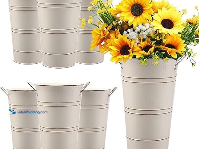 Lot 49-5407723 - Chumia 6 Pcs 12 Inch Galvanized Metal Vase, French Flower Bucket for Cut Flowers, Metal Flower Bucke...