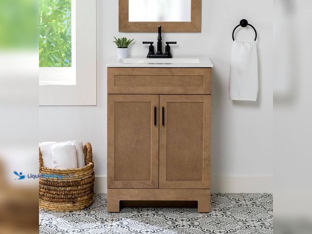 Lot 49-5552421 - Glacier Bay
Lyton 25 in. Single Sink Sand Freestanding Bath Vanity with White Cultured Marble Top (...