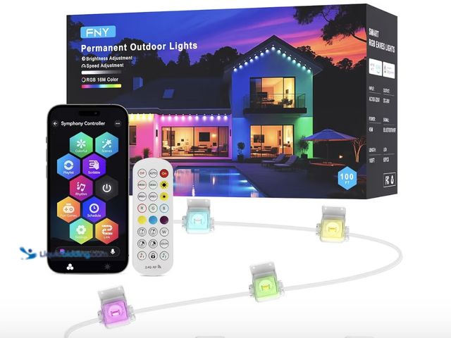 Lot 49-1810582 - PERMANENT OUTDOOR LIGHTS     FNY Permanent Outdoor Lights 100ft Smart RGB with 60 LED, IP67 Waterpro...