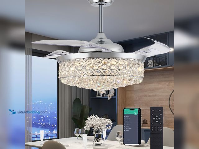 Lot 49-3535382 - DuMaiWay 52" Dimmable Chandelier Ceiling Fan, Fandelier, Modern Crystal Retractable Invisible Blade ...
