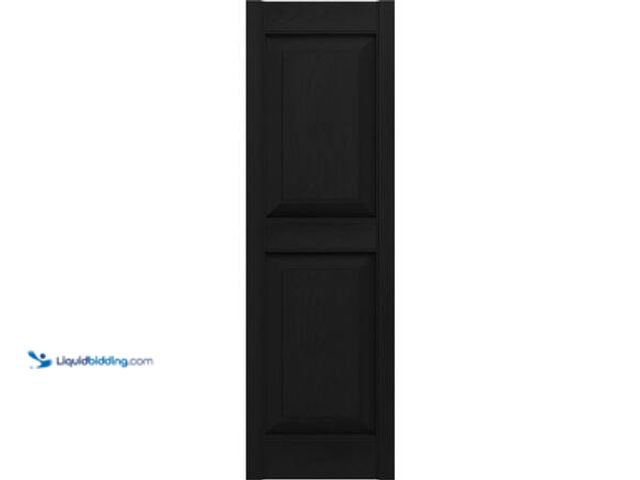 Lot 49-5581955 - Builders Edge 14.75 in. x 43 in. Raised Panel Vinyl Exterior Shutters Pair in Black Model # 03014004...