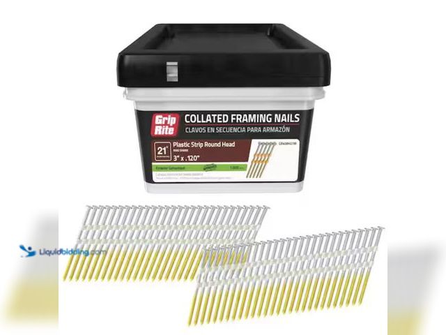 Lot 49-2006334 - (1,000-Count) Grip-Rite 3 in. x 0.120 in. 21° Plastic Collated Exterior Galvanized Ring Shank Round ...