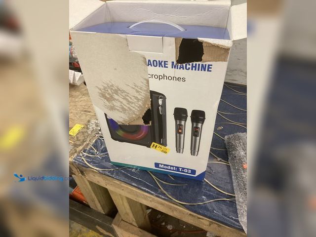 Lot 49-5486993 - Portable Karaoke Machine Model:T-03 Item is unused, has attachments, shipping damage to box