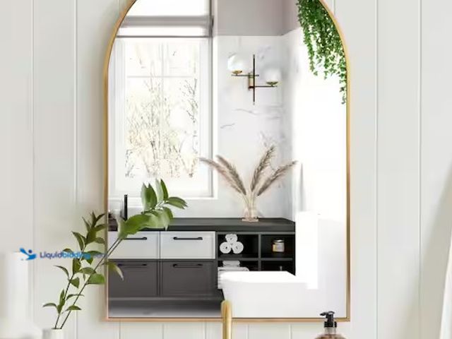 Lot 49-3637931 - 24"x36" Arched Gold Aluminum Alloy Framed Wall Mirror, Model # BD-003GXZJ-2436-GD, Unused, Has attac...