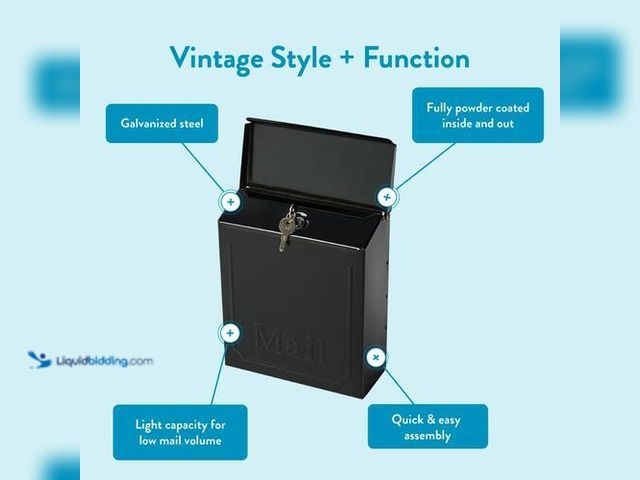 Lot 49-3614910 - Architectural Mailboxes Townhouse Medium Wall-Mount Locking Mailbox, Galvanized Steel, Black - Unuse...