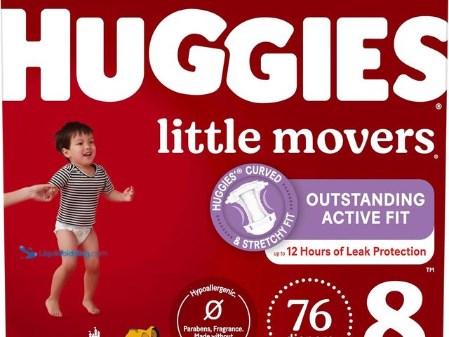 Lot 49-5544293 - Huggies Size 8 Diapers, Little Movers Baby Diapers, Size 8 (46+ lbs), 76 Count (2 Packs of 38), Pack...