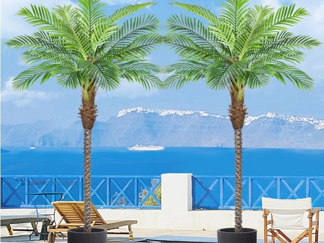 Lot 49-3463510 - 8.5ft Tall Artificial Phoenix Palm Tree for Outdoors Indoor Decor, Large Faux Coconut Silk Palm Tree...
