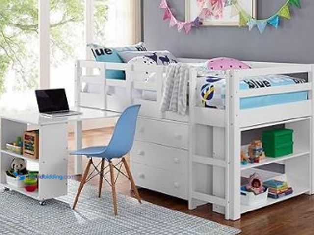 Lot 49-1517672 - Naomi Home Twin Size Loft Bed with Desk Low Study Kids Bed with Storage Pine Wood Loft Twin for Kids...