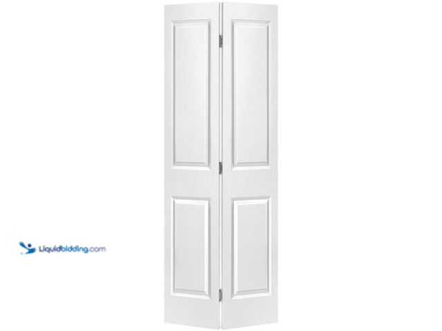 Lot 49-2024486 - Masonite 24 in. x 80 in. 2 Panel Square Top Primed White Hollow-Core Composite Bi-fold Interior Door...