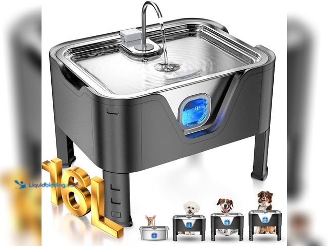 Lot 49-5549759 - 4.2Gal Dog Water Fountain for Large Dogs, 16L Stainless Steel Large Dog Fountain Water Bowl with Dee...