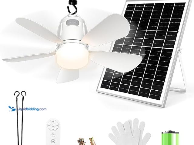 Lot 49-5433876 - Solar Ceiling Fan Light, 20000mAh Portable Gazebo fan with 30W Solar Powered Fan with Remote Control...