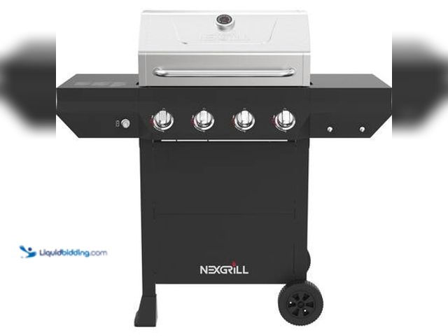 Lot 49-5549992 - Nexgrill 4-Burner Propane Gas Grill in Black with Stainless Steel Main Lid. Model # 720-0925PG. Unus...
