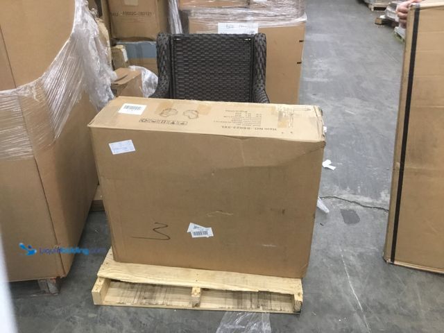 Lot 49-5410836 - PARTS AND REPAIR. Brown Swivel Glider Wicker Outdoor Rocking Chair with Gray Cushions (2-Pack) [Mode...