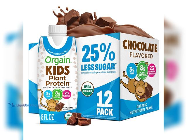 Lot 49-3564095 - Orgain Organic Kids Nutritional Vegan Protein Shakes, Chocolate - Healthy Kids Snacks, 8g Plant Prot...