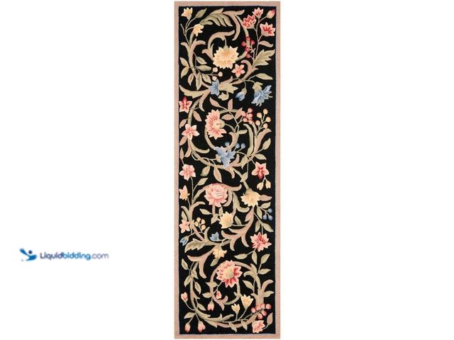 Lot 49-5414387 - Safavieh Chelsea Black 3 ft. x 12 ft. Solid Floral Border Runner Rug, Model # HK248B-212, Unused.