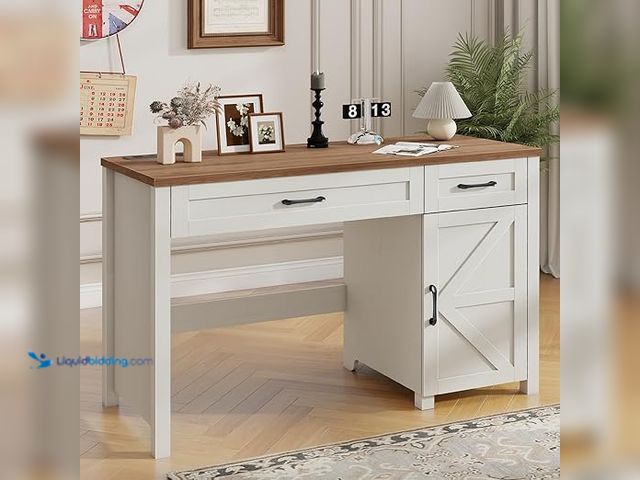 Lot 49-5407502 - Farmhouse 47" Executive Desk, Computer Desk with Drawers and Storage Cabinet, Workstation Computer D...