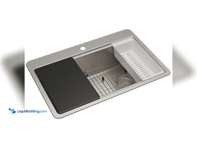 Lot 49-5437420 - Elkay Avenue 33 in. Drop-In/Undermount Single Bowl 18-Gauge Stainless Steel Kitchen Workstation Sink...
