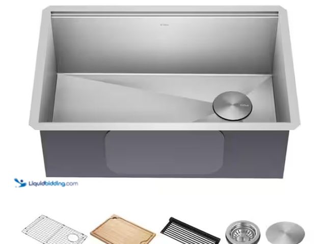 Lot 49-1591697 - KRAUS Kore 28 in. Undermount Single Bowl 16 Gauge Stainless Steel Kitchen Workstation Sink with Acce...