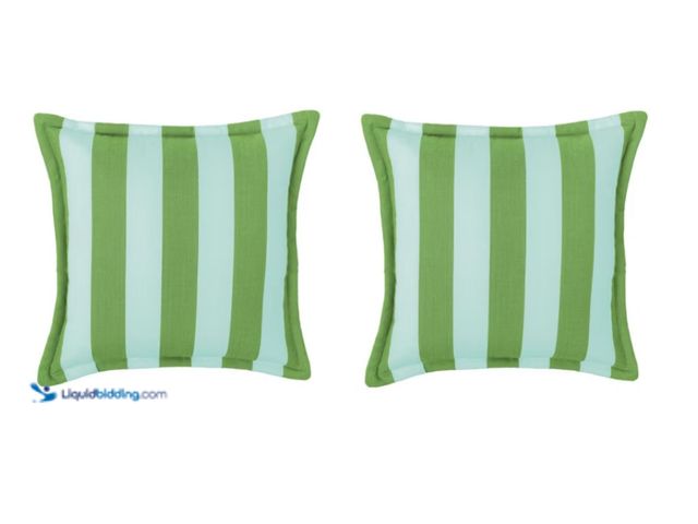 Lot 49-3614424 - (2-Pk) Sherry Kline 20" Cabana Stripe Green/Blue Flanged Outdoor Throw Pillows with Zipper, Model # ...