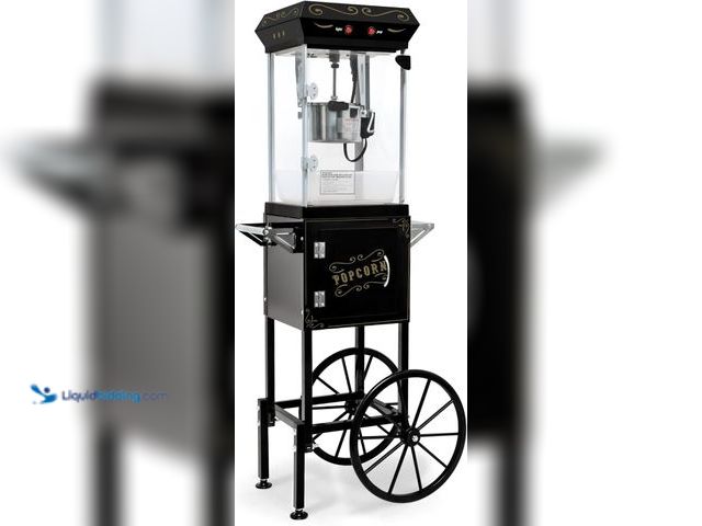 Lot 49-5471970 - Popcorn Maker Machine - Professional Cart With 6 Oz Kettle Makes Up to 25 Cups, Stainless Steel Vint...