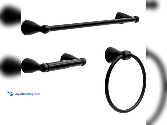 Lot 49-5581567 - Delta Foundations 3-Piece Bath Hardware Set with 18 in. Towel Bar, Toilet Paper Holder, Towel Ring i...