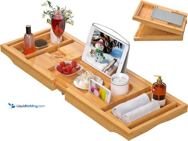 Lot 49-5453310 - Artmalle Bathtub Caddy Tray for Tub,Foldable Bamboo Bath Table Tray with Book and Wine Glass Holder,...