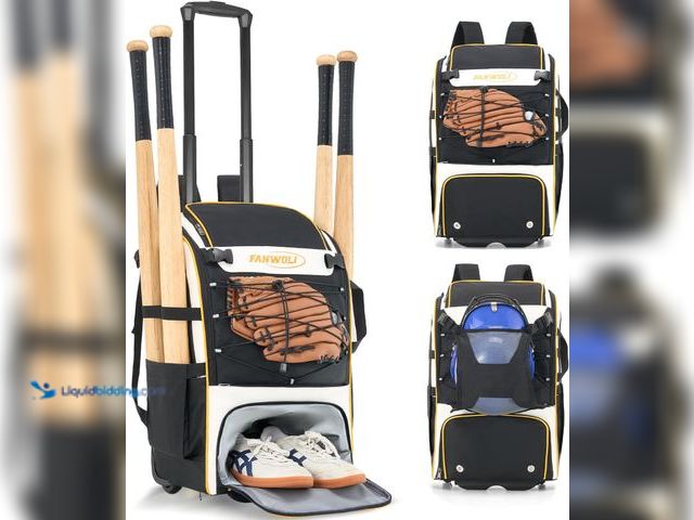 Lot 49-5453145 - Fanwoli Premium Leather Rolling Baseball Bag, Lightweight Softball Bat Backpack for Boys and Girls, ...