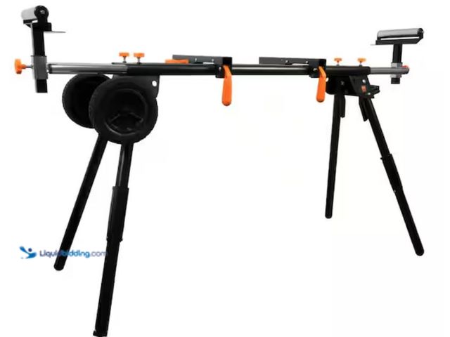 Lot 49-2001249 - WEN Collapsible Rolling Miter Saw Stand with 3 Onboard Outlets, Model # MSA330, Unused, Has attachme...
