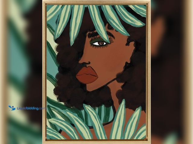 Lot 49-1556600 - Kate and Laurel Sylvie Lady in The Jungle Framed Canvas Wall Art by Kendra Dandy of Bouffants and Br...