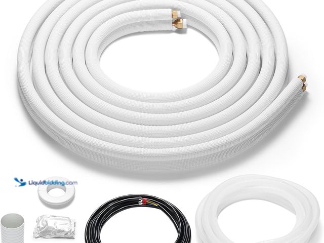 Lot 49-5573619 - TURBRO 25 Ft. Mini Split Line Set, 1/4" & 1/2" O.D. Copper Pipes Tubing, Thickened PE Insulated Coil...