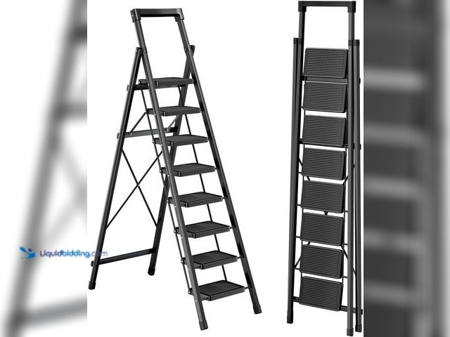 Lot 49-5483844 - 8 Step Ladder with Tray Suport 330lbs Capacity Folding Step Stool with Anti-Slip Wide Pedal Anti-Sli...