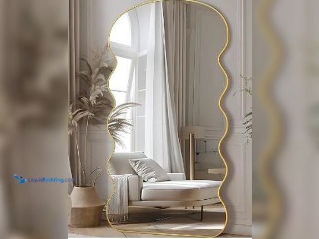 Lot 49-3464356 - Full Length Mirror, 70.5"X31.5" Wavy Floor Mirror Freestanding, Floor Standing Full Body Mirror with...