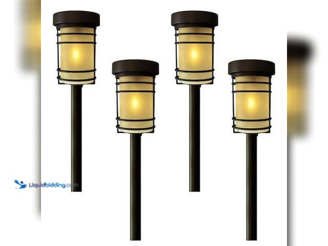 Lot 49-1629216 - Monteaux Lighting Black Integrated LED Outdoor Solar Pathway Lights with Frosted Glass (4-Pack), Mod...