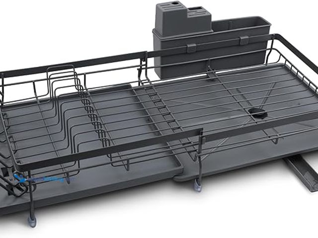 Lot 49-1556278 - Deluxe Multi-Function Dish Drying Rack with Draining Tray and Removable Cutlery Holder – Heavy-Duty ...