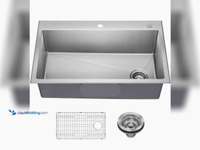 Lot 49-1624672 - 33in Single Bowl Drop In Stainless Steel Kitchen Sink With Center Drain Hole and Attachments, Unused...