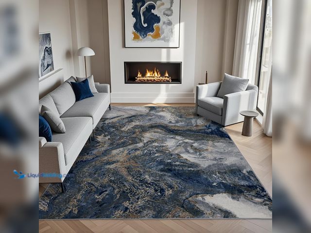 Lot 49-5553113 - LUXCEREST Abstract 5x7 Rug for Living Room: Soft Washable Blue Area Rug Pet Friendly | Modern Carpet...