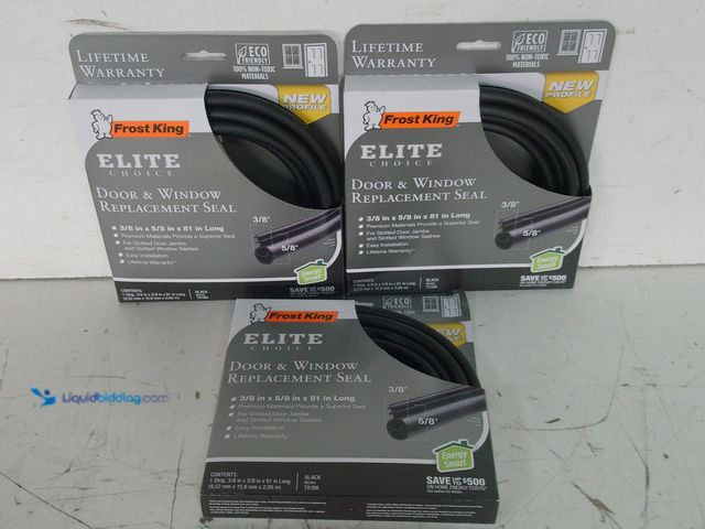 Lot 49-3617045 - Set of (3) Frost King 1/2 in. x 1/2 in. x 81 in. Elite Black Lifetime Bulb Shape Door Weatherseal Re...