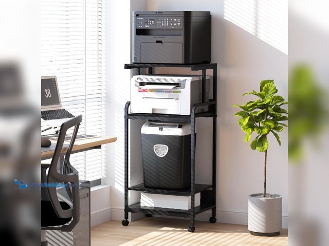 Lot 49-3564360 - Arbuxzuy 4 Tier Stand with Storage Shelf, Tall Mobile Printer Table for Home Office, Adjustable Stan...