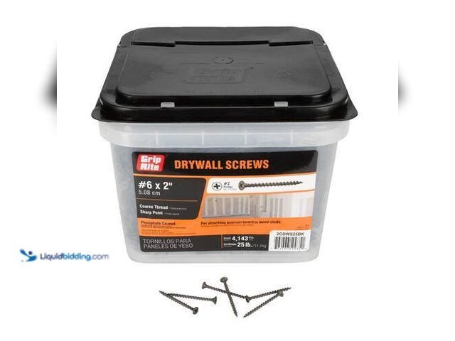 Lot 49-3616764 - Grip-Rite #6 x 2 in. #2 Phillips Bugle Head Coarse Thread Drywall Screws 25 lb. bucket - Unused , sh...